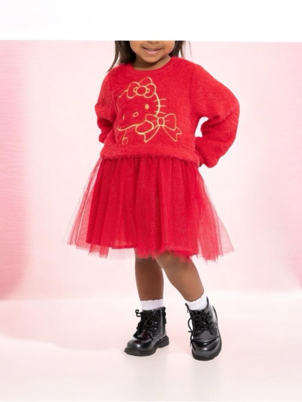 Hello Kitty Toddler Tutu Dress Red Long Sleeve Knit Party Dress Size 18M NEW
